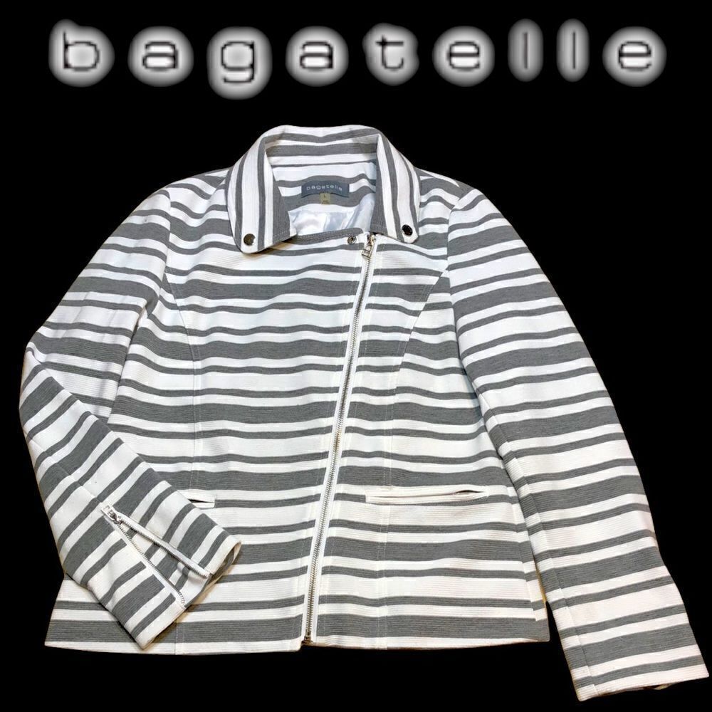 BAGATELLE Gray & White Striped Zip Front Blazer L